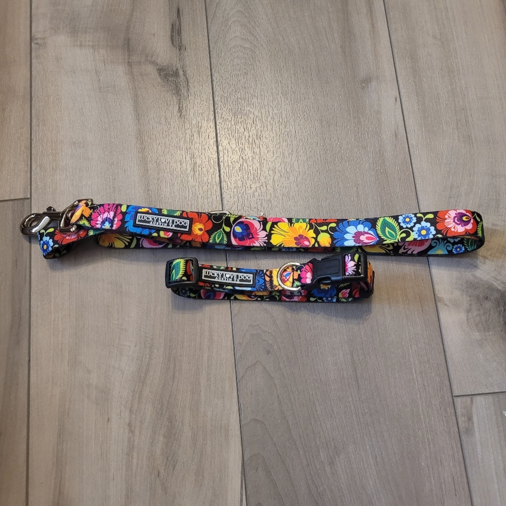 Lucky Live Dog Colorful Floral Leash Set